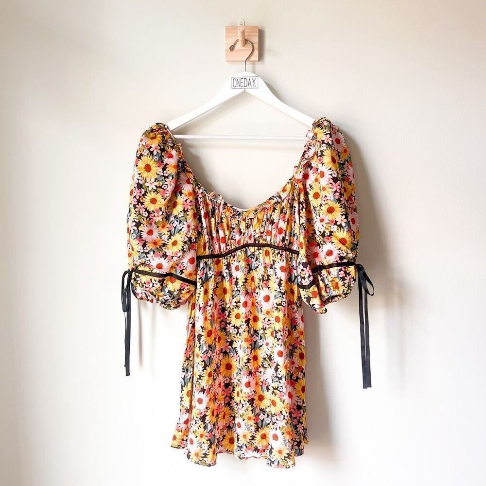 New For Love & Lemons Sylvia Puff Sleeve Mini Dress Size S - Picture 8 of 15